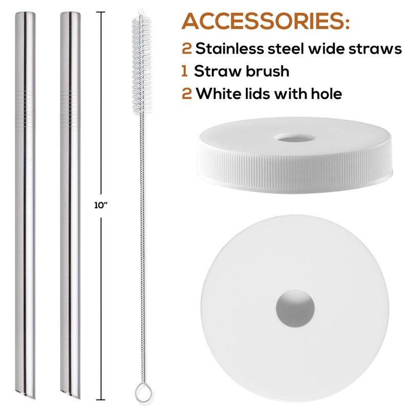 Aozita [ 8 Pack ] Glass Juicing Bottles with 2 Straws & 2 Lids w Hole- 16 OZ Travel Drinking Jars, Water Cups with Black Airtight Lids, Reusable Tall Mason Jar for Juice, Bubble Tea, Smoothie, Tea, Kombucha  - Image 3
