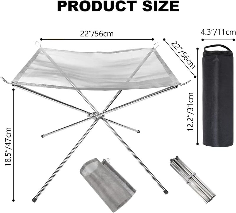 HOOKOR Portable Outdoor Fire Pit 22 Inch - Upgraded Camping Fire Pit Collapsible Foldable Mesh Fire Pits Fireplace for Camping, Campfire, Patio, Backyard and Garden - Carrying Bag Included - Image 5