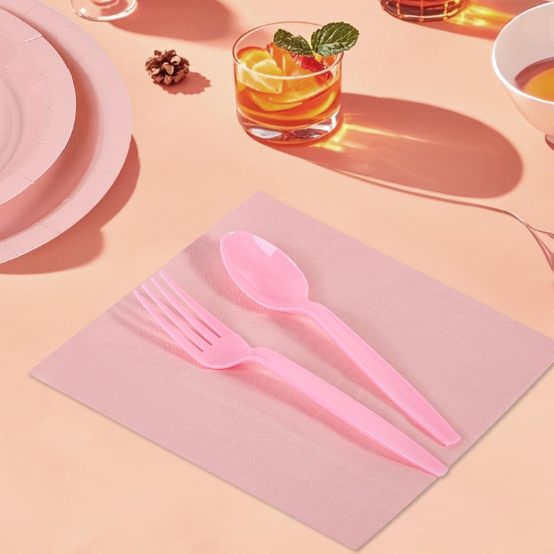 Ottin 169pcs Light Pink Paper Plates and Napkins Party Plastic Supplies Spoon Knives Fork Cup Tablecloth Disposable Decorations for Gilr or Women's Birthday Wedding Dinner Party Easter Mother's Day - Image 3