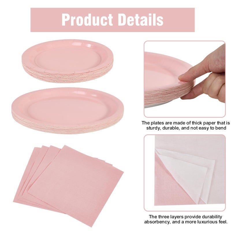 Ottin 169pcs Light Pink Paper Plates and Napkins Party Plastic Supplies Spoon Knives Fork Cup Tablecloth Disposable Decorations for Gilr or Women's Birthday Wedding Dinner Party Easter Mother's Day - Image 1
