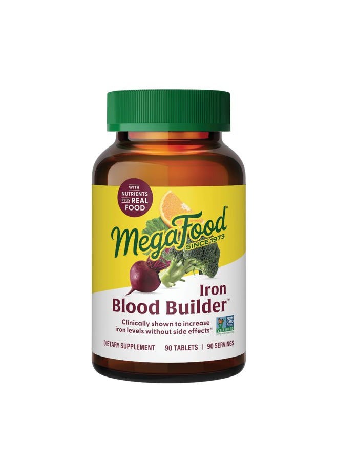 MegaFood ميغا فود بيلدر للدم - مكمل الحديد الذي أظهر زيادة المستويات دون غثيان أو إمساك دعم الطاقة مع الحديد، فيتامين ب12، وحمض الفوليك نباتي 90 قرص - Image 1