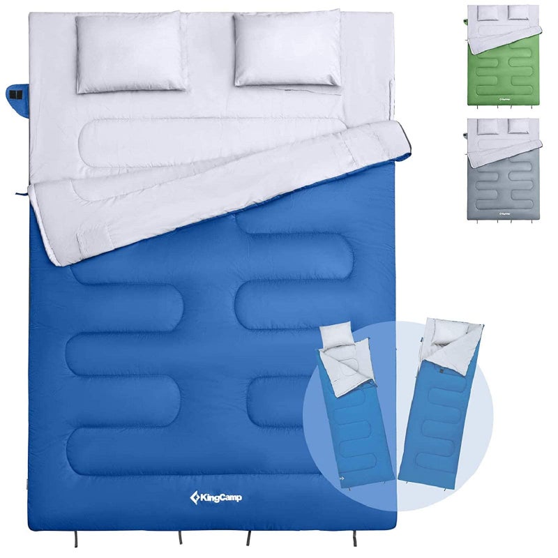 KingCamp Double Sleeping Bag for Adults with 2 Pillows 220 × 150cm King Size & Extra-Large & Wide Waterproof Rectangular Sleeping Bags for Camping Hiking Indoor Outdoor - Image 1