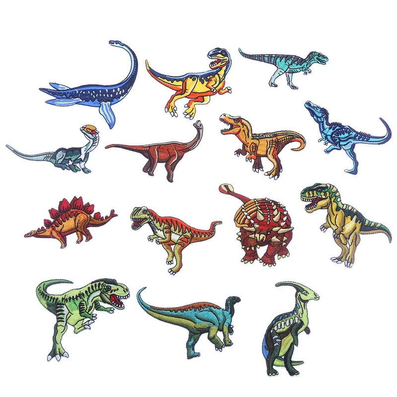 CCINEE CCINEE 14pcs Iron On Patches DIY Sew On Decorative Appliques Stickers Embroidery Patches for Cloth Backpacks Jeans Coats Dinosaur Theme 