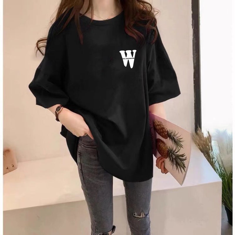 Plus size chubby girl short sleeve t-shirt women's summer new Korean style loose mid-length round neck thin half sleeve top ins fashion - Image 1