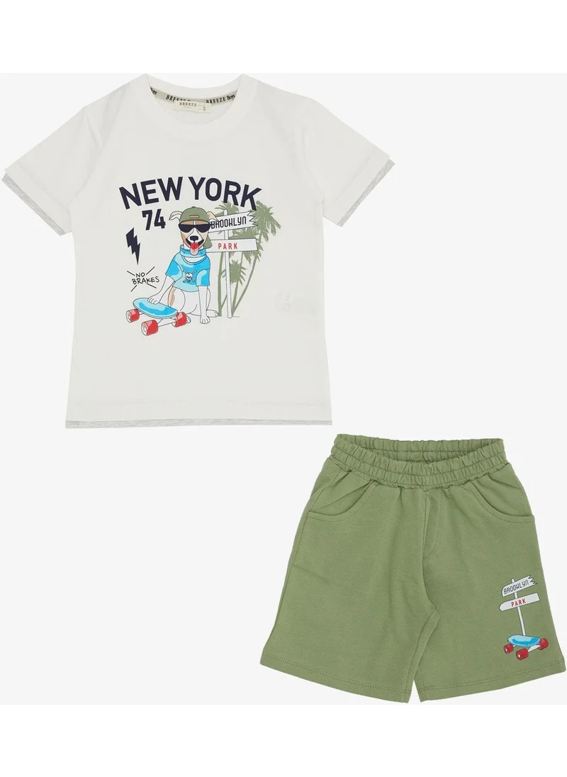 بريز Boy Shorts Set Cute Free Skateboarder Puppy Printed 2-6 Years, Ecru