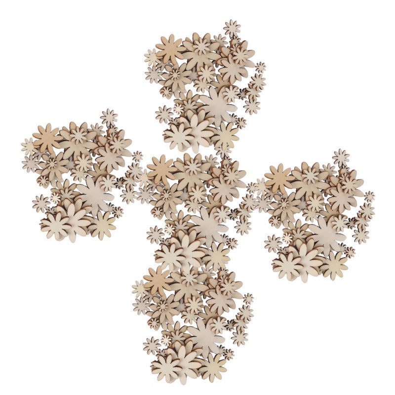 250Pcs Flower Wooden Embellishments DIY Non Porous Ornaments Cutouts Craft Decorations - Image 1