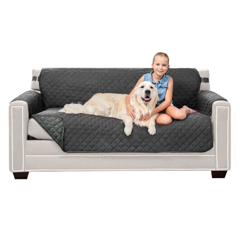 Sofa Shield Sofa Shield Couch Slip Cover with Patented Strap  Large Cushion Protector  Reversible Stain and Dog Tear Resistant Slipcover  Quilted Microfiber 62  Seat  Washable Covers for Dogs Pets Kids  Charcoal - Image 1