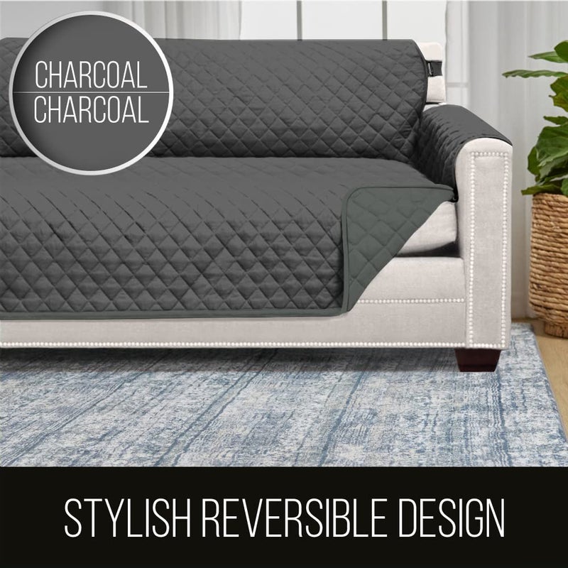 Sofa Shield Sofa Shield Couch Slip Cover with Patented Strap  Large Cushion Protector  Reversible Stain and Dog Tear Resistant Slipcover  Quilted Microfiber 62  Seat  Washable Covers for Dogs Pets Kids  Charcoal - Image 5