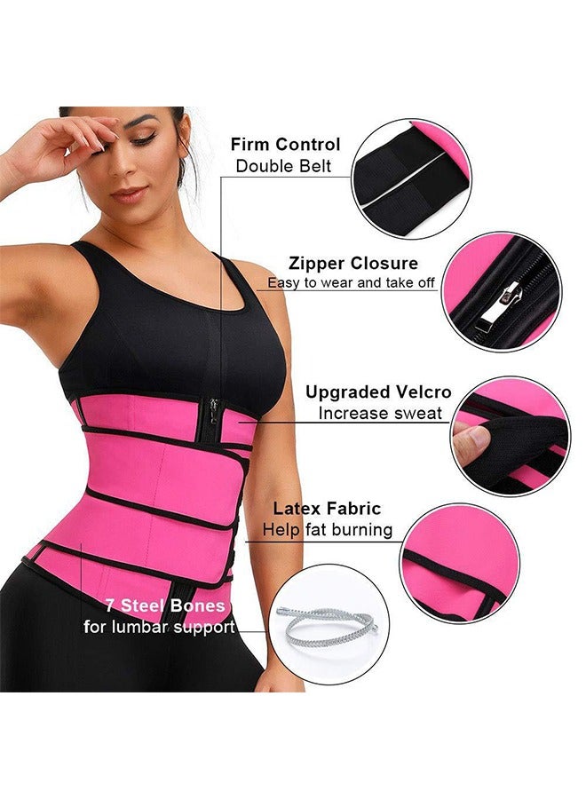 Generic Women Sports Fitness Tummy Wrap Waist Bandage, Double Layer Weight Loss Compression Tummy Control Belt with Zipper, Neoprene Exercise Waist Belt for Yoga Postpartum Body Shaping (Rose Red S)  - Image 3