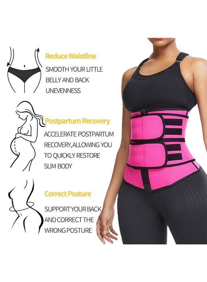 Generic Women Sports Fitness Tummy Wrap Waist Bandage, Double Layer Weight Loss Compression Tummy Control Belt with Zipper, Neoprene Exercise Waist Belt for Yoga Postpartum Body Shaping (Rose Red S)  - Image 4