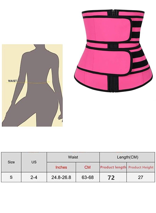 Generic Women Sports Fitness Tummy Wrap Waist Bandage, Double Layer Weight Loss Compression Tummy Control Belt with Zipper, Neoprene Exercise Waist Belt for Yoga Postpartum Body Shaping (Rose Red S)  - Image 2