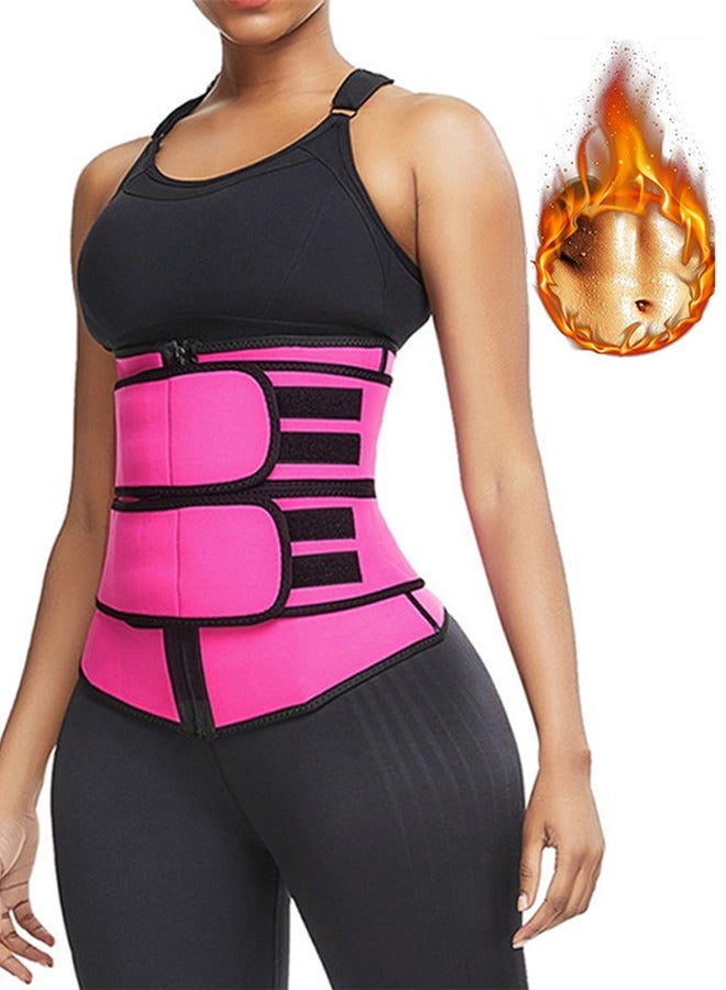 Generic Women Sports Fitness Tummy Wrap Waist Bandage, Double Layer Weight Loss Compression Tummy Control Belt with Zipper, Neoprene Exercise Waist Belt for Yoga Postpartum Body Shaping (Rose Red S)  - Image 1