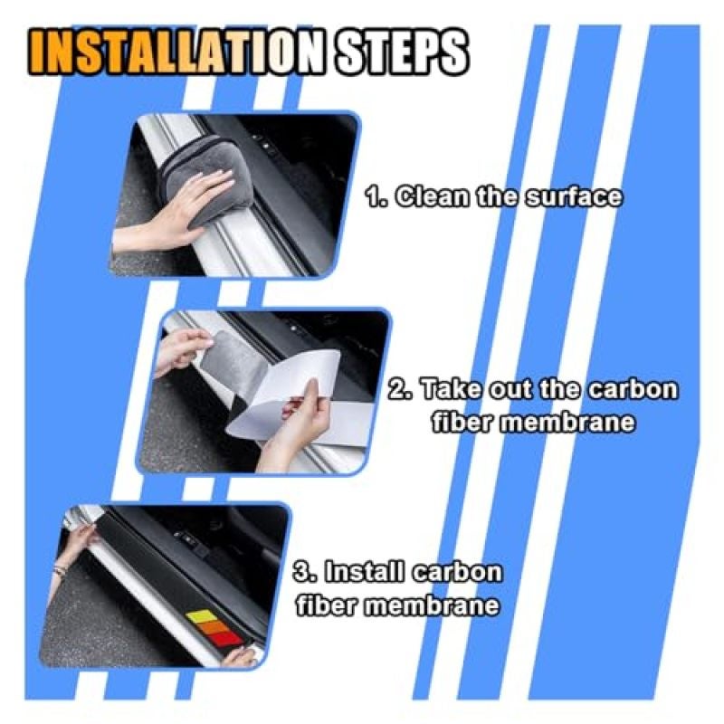 Carbon Fiber Door Sill Protector 4-Piece Tri-Color Set - Scratch Resistant Waterproof Self-Adhesive Door Sill Guard for Most Cars SUVs Commercial Vehicles - Image 5