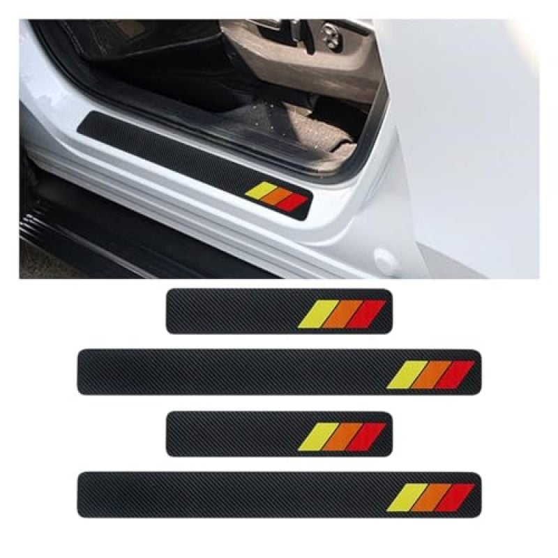 Carbon Fiber Door Sill Protector 4-Piece Tri-Color Set - Scratch Resistant Waterproof Self-Adhesive Door Sill Guard for Most Cars SUVs Commercial Vehicles - Image 1