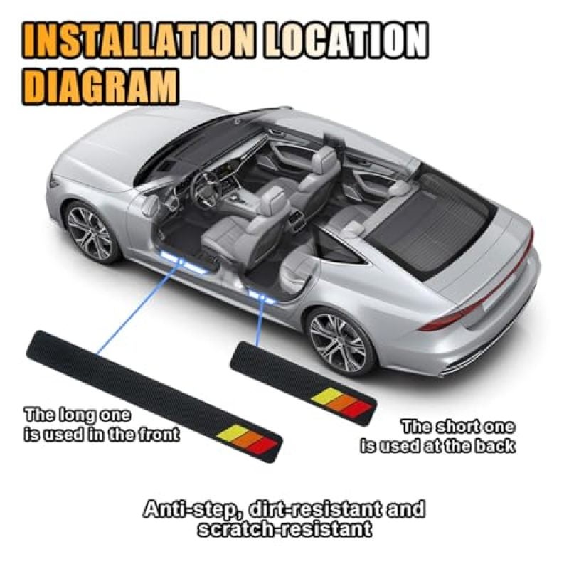 Carbon Fiber Door Sill Protector 4-Piece Tri-Color Set - Scratch Resistant Waterproof Self-Adhesive Door Sill Guard for Most Cars SUVs Commercial Vehicles - Image 4