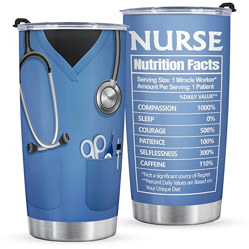 Shqiueos Funny Nurse Gifts for Women Men Coffee Tumbler Cup 20oz, Nurses Week Appreciation Gift, Birthday Gifts for Nicu & School Nurse Practitioner Present Christmas Water Bottle - Image 1
