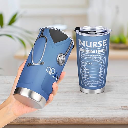 Shqiueos Funny Nurse Gifts for Women Men Coffee Tumbler Cup 20oz, Nurses Week Appreciation Gift, Birthday Gifts for Nicu & School Nurse Practitioner Present Christmas Water Bottle - Image 4