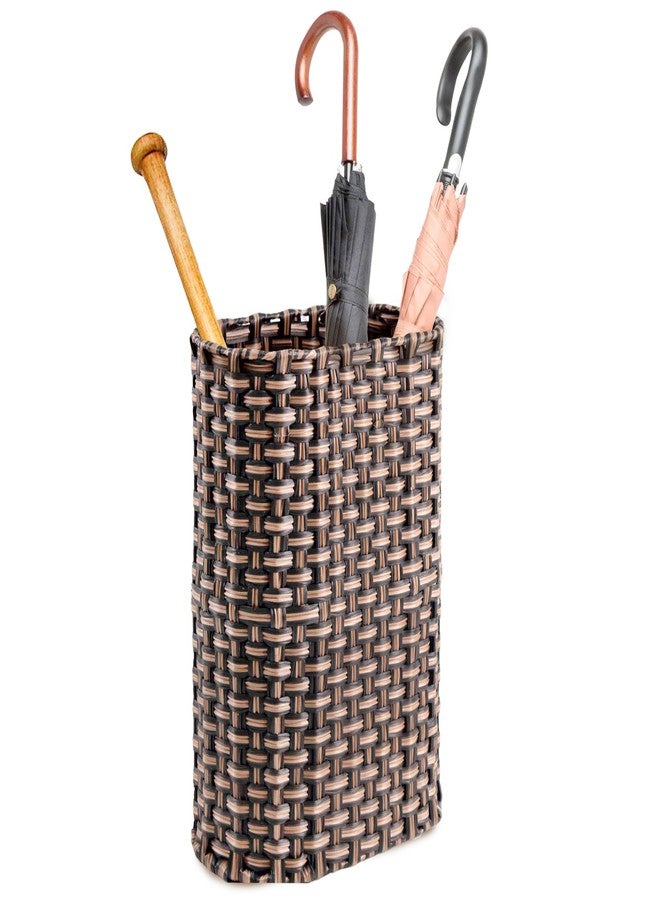 PEMAR Wicker Umbrella Holder Indoor Outdoor, Decorative Hand Woven Umbrella Stand Rack for Home, Entryway Rustic Farmhouse Multipurpose Narrow Tall Basket (Brown) - Image 1