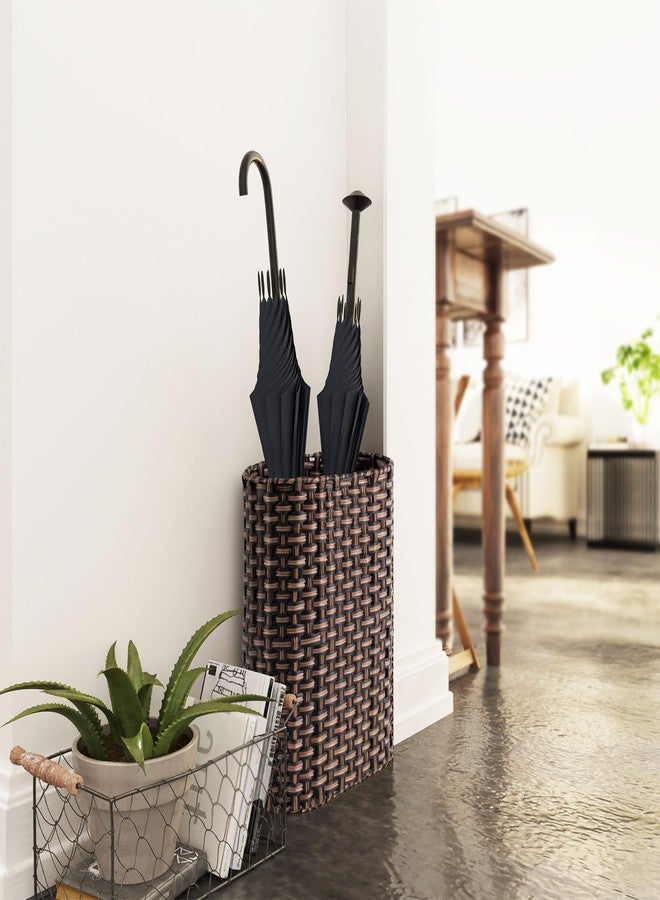 PEMAR Wicker Umbrella Holder Indoor Outdoor, Decorative Hand Woven Umbrella Stand Rack for Home, Entryway Rustic Farmhouse Multipurpose Narrow Tall Basket (Brown) - Image 3