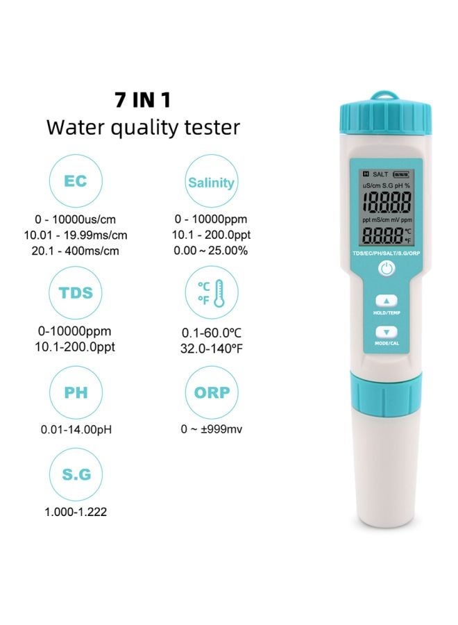 NIBEMINENT 7-In-1 Pocket Water Quality Tester White/Blue - Image 2