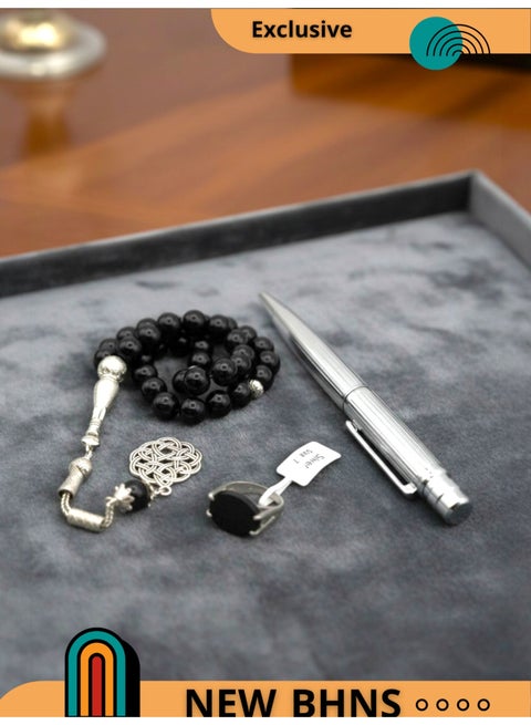 طقم هدايا ، قلم رجالي ، مسباح ، خاتم رجالي ، فضة 925 اصلي 100٪ ، بوكس هدايا ، هدايا رجالية ، اطقم هدايا مسبحة ، قلم للثوب  ، سبح ، خاتم ملكي صياغة شكل مخالب ، مناسبات ، هدية للرجال ، المناسبات الرجالية ، للمناسبات الشبابية