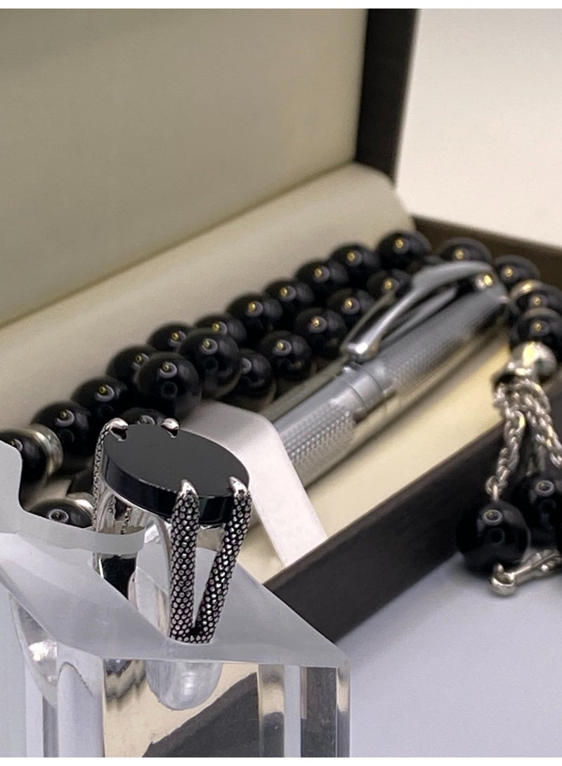 BHNS Gift set, men's pen, rosary, men's ring, 100% original 925 silver, gift box, men's gifts, rosary gift sets, pen for the dress, rosary, royal ring, claw-shaped crafting, occasions, gift for men, men's occasions, for youth occasions - Image 2