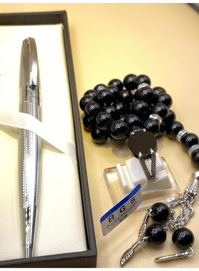 BHNS Gift set, men's pen, rosary, men's ring, 100% original 925 silver, gift box, men's gifts, rosary gift sets, pen for the dress, rosary, royal ring, claw-shaped crafting, occasions, gift for men, men's occasions, for youth occasions - Image 5