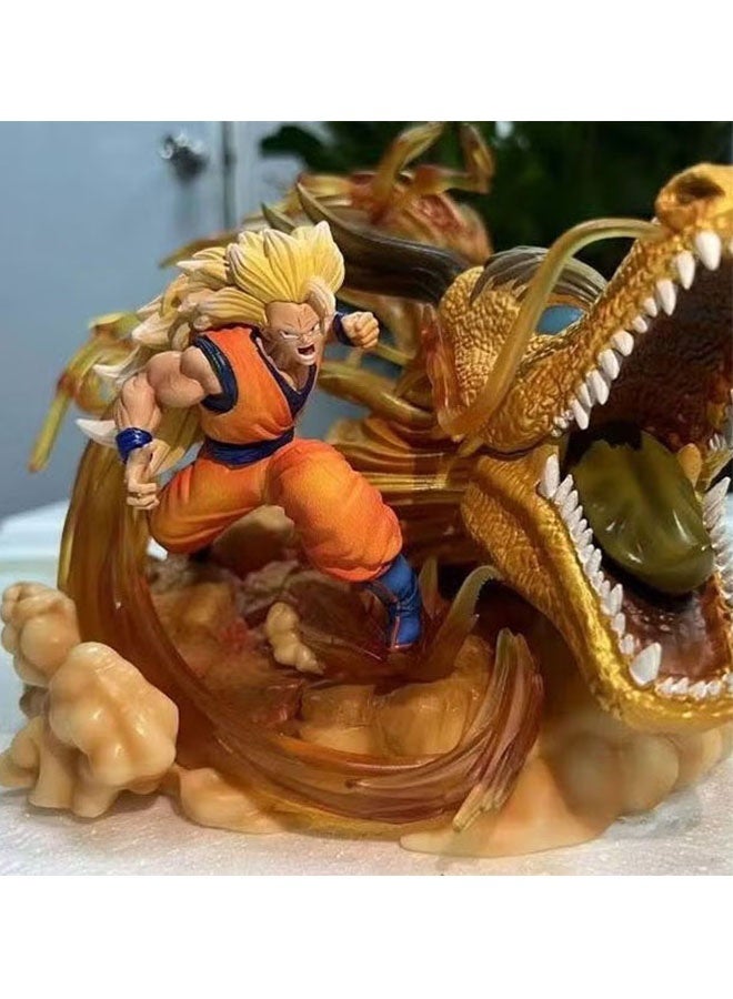 Halamodo Dragon Ball 27 cm Super Saiyan Three Goku with Dragon Fist - Blasting Scene A Cool Anime Model for Desk Display and Present - Image 1