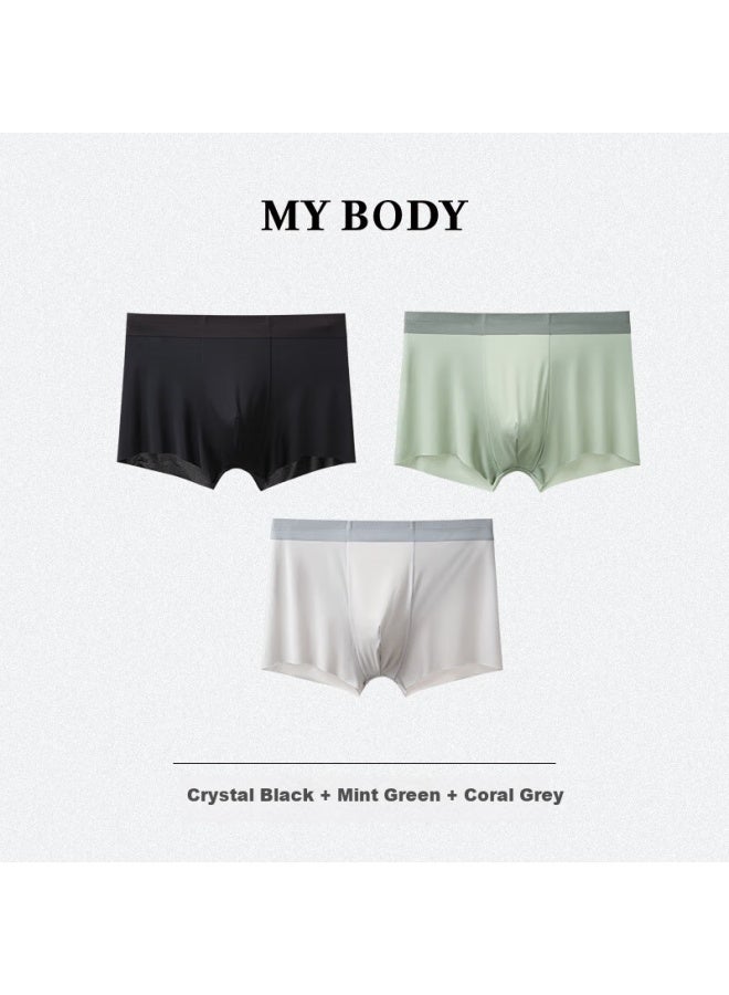 mybody Mybody Men's Underwear 3-pack Ice Silk Cool Feeling Boxer Briefs Crystal Black + Mint Green + Coral Gray 3xl  - Image 3
