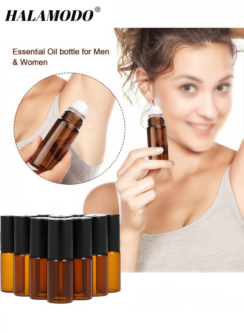 HALAMODO 10PCS Essential Oil Roller Bottles with Roller Ball, 5ml Refillable Leak-proof Empty Thick Amber Glass Roll on Bottles with Caps for Travel, Perfume - Image 4