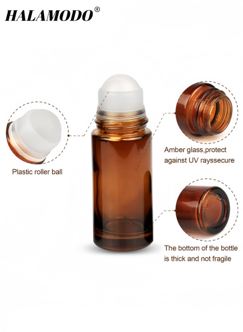 HALAMODO 10PCS Essential Oil Roller Bottles with Roller Ball, 5ml Refillable Leak-proof Empty Thick Amber Glass Roll on Bottles with Caps for Travel, Perfume - Image 2