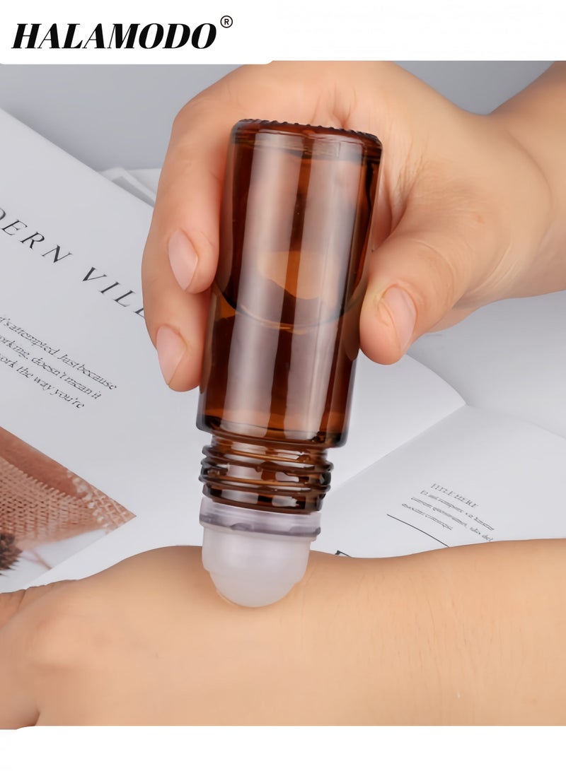 HALAMODO 10PCS Essential Oil Roller Bottles with Roller Ball, 5ml Refillable Leak-proof Empty Thick Amber Glass Roll on Bottles with Caps for Travel, Perfume - Image 5