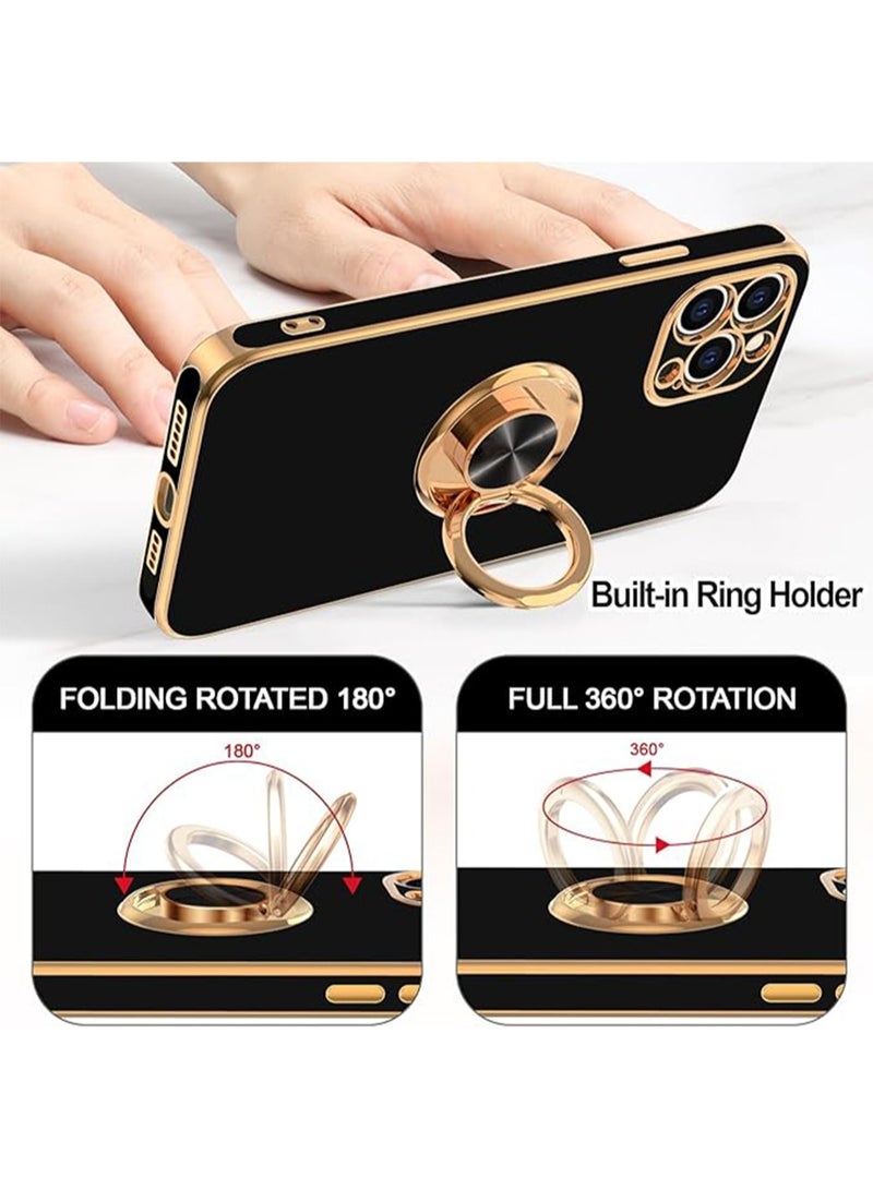 WRISTWISE Case Cover for iPhone 12 Pro with Ring Stand [360° Rotatable Ring Holder Magnetic Kickstand] Luxury Plating Rose Gold Soft TPU Bumper Shockproof Protective Phone Cases Cover Women Girls, Black - Image 4