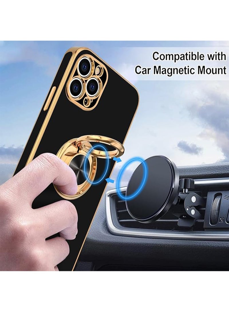 WRISTWISE Case Cover for iPhone 12 Pro with Ring Stand [360° Rotatable Ring Holder Magnetic Kickstand] Luxury Plating Rose Gold Soft TPU Bumper Shockproof Protective Phone Cases Cover Women Girls, Black - Image 5