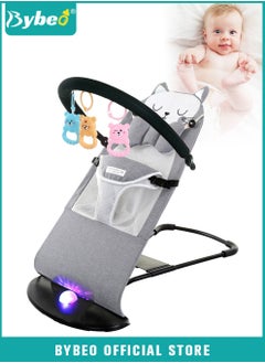 Bybeo Baby Bouncer, Infant Rocker, Portable Baby Swing Chair, Durable Bouncer Seat, Infant Rocking Bouncer for Babies, with 3-Point Harness, 4 Adjustable Height, Mosques Net, Toy Rack  - Image 1
