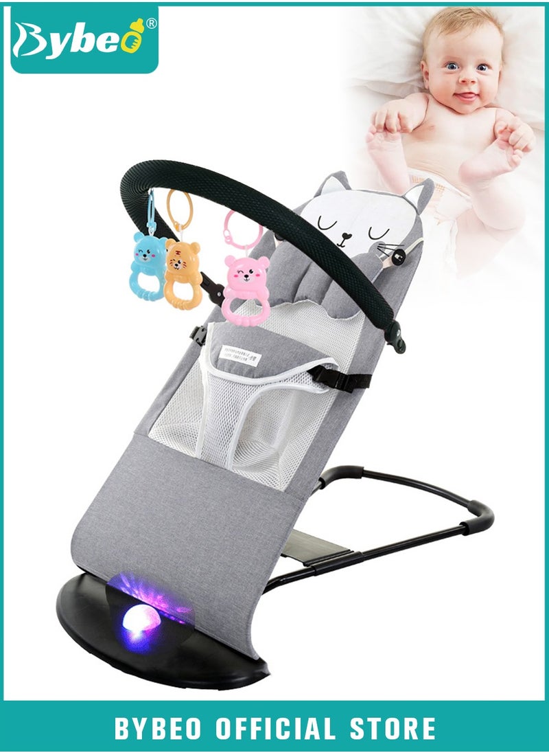Bybeo - Baby Bouncer, Infant Rocker, Portable Baby Swing Chair, Durable Bouncer Seat, Infant Rocking Bouncer for Babies, with 3-Point Harness, 4 Adjustable Height, Mosques Net, Toy Rack - Image 1