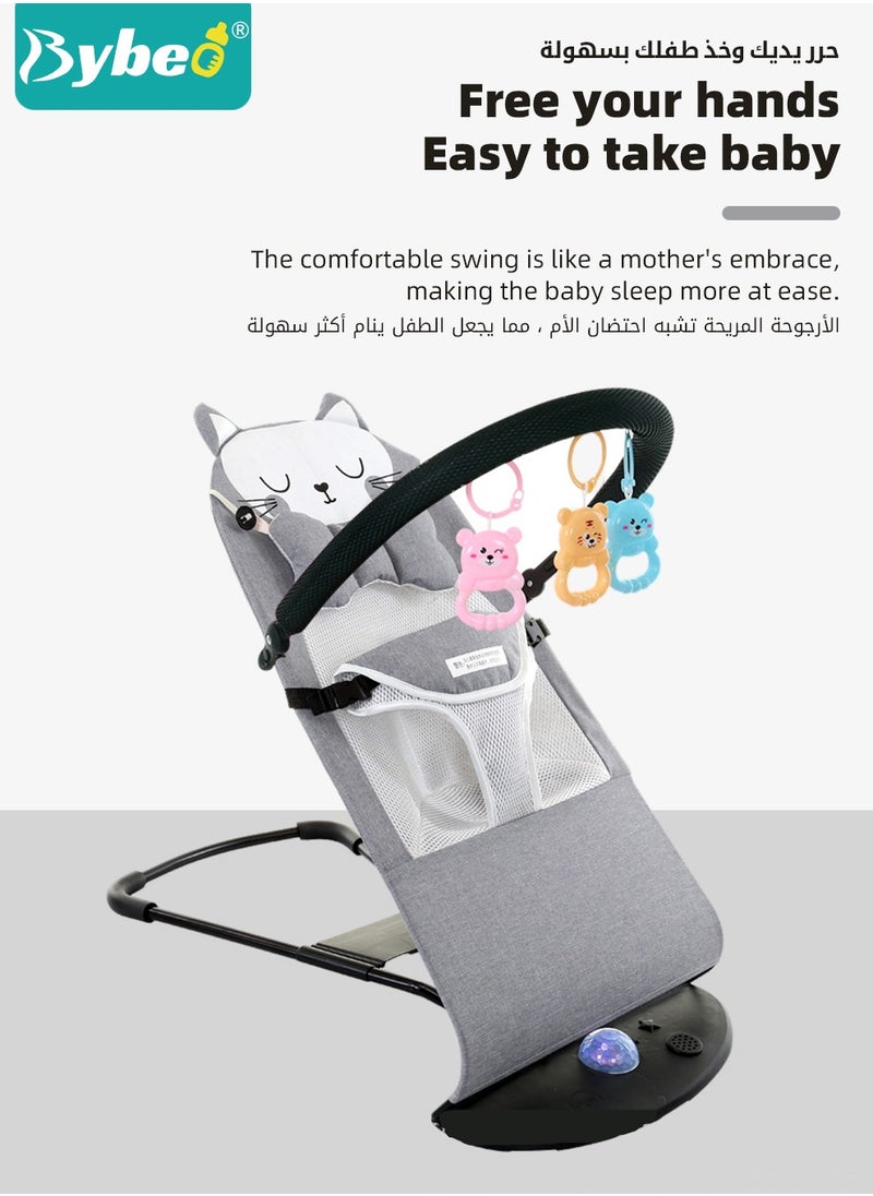 Bybeo - Baby Bouncer, Infant Rocker, Portable Baby Swing Chair, Durable Bouncer Seat, Infant Rocking Bouncer for Babies, with 3-Point Harness, 4 Adjustable Height, Mosques Net, Toy Rack - Image 1