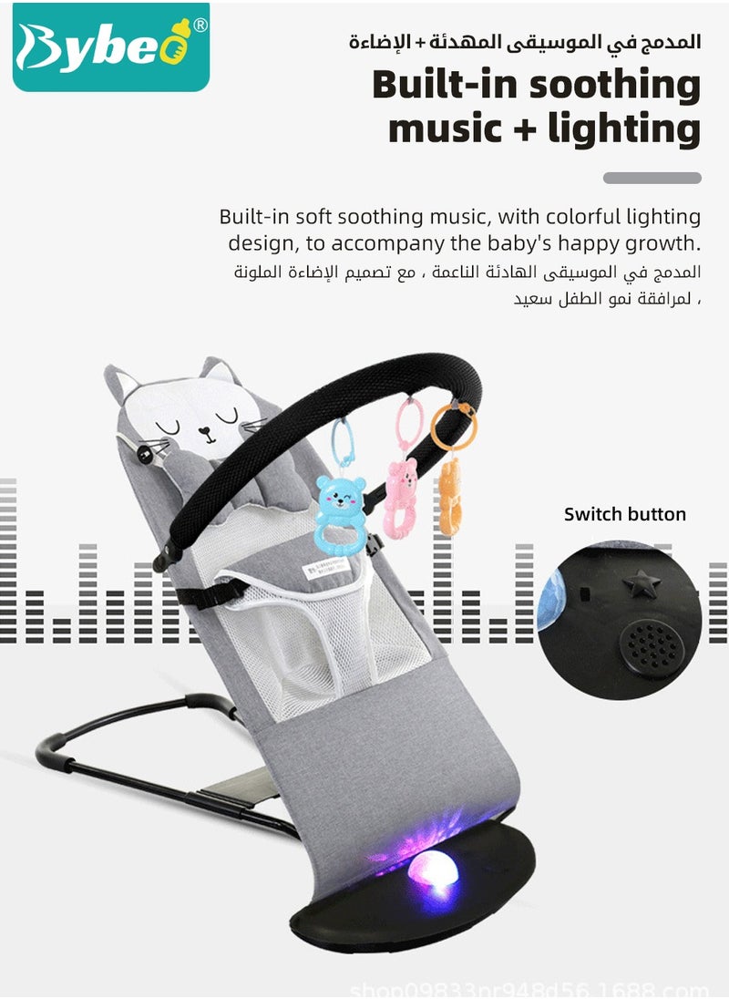 Bybeo - Baby Bouncer, Infant Rocker, Portable Baby Swing Chair, Durable Bouncer Seat, Infant Rocking Bouncer for Babies, with 3-Point Harness, 4 Adjustable Height, Mosques Net, Toy Rack - Image 1