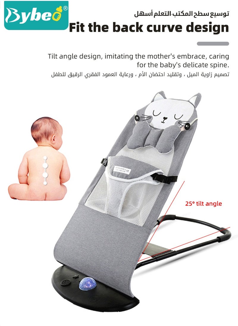 Bybeo - Baby Bouncer, Infant Rocker, Portable Baby Swing Chair, Durable Bouncer Seat, Infant Rocking Bouncer for Babies, with 3-Point Harness, 4 Adjustable Height, Mosques Net, Toy Rack - Image 1