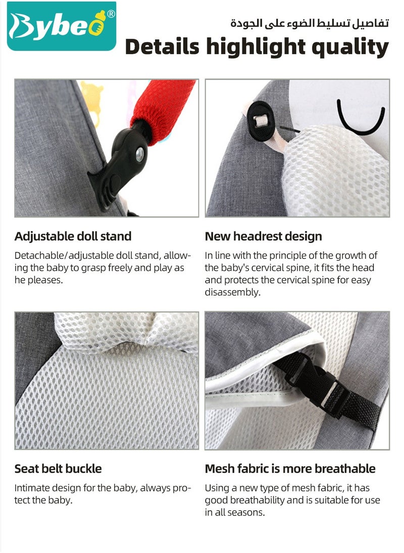 Bybeo - Baby Bouncer, Infant Rocker, Portable Baby Swing Chair, Durable Bouncer Seat, Infant Rocking Bouncer for Babies, with 3-Point Harness, 4 Adjustable Height, Mosques Net, Toy Rack - Image 1