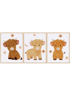 Geyoga Geyoga 3 Pcs Baby Highland Cattle Canvas Wall Decor Art Watercolor Highland Baby Cow Nursery Decor Picture Animal Farm Cow Painting Prints Furry Cow New Mom Gifts for Boys and Girls Room, 12 x 16 Inch  - Image 1