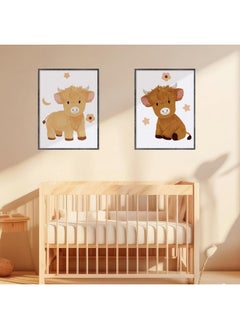 Geyoga Geyoga 3 Pcs Baby Highland Cattle Canvas Wall Decor Art Watercolor Highland Baby Cow Nursery Decor Picture Animal Farm Cow Painting Prints Furry Cow New Mom Gifts for Boys and Girls Room, 12 x 16 Inch  - Image 3