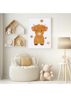 Geyoga Geyoga 3 Pcs Baby Highland Cattle Canvas Wall Decor Art Watercolor Highland Baby Cow Nursery Decor Picture Animal Farm Cow Painting Prints Furry Cow New Mom Gifts for Boys and Girls Room, 12 x 16 Inch  - Image 5