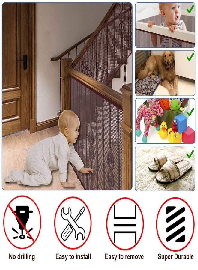 JIFTOK Baby Gate for Stairs, Banister Guard for Kids, Pets, Toys, 10ft L x 2.6 ft H, Mesh Netting Safety Net for Balcony Rail Stair, Stairway Net Baby Safety Products for Indoor & Outdoor (Brown) - Image 3