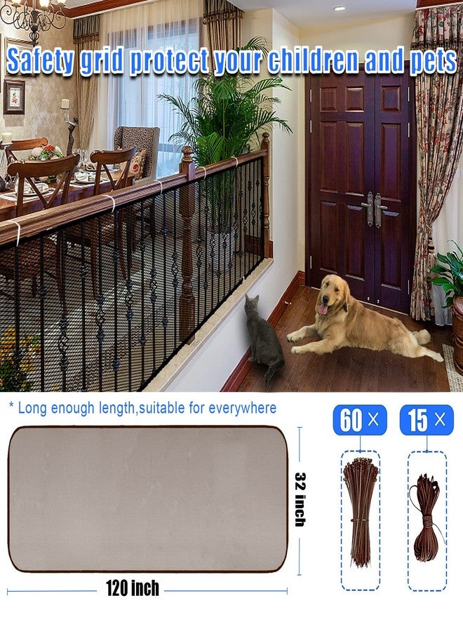 JIFTOK Baby Gate for Stairs, Banister Guard for Kids, Pets, Toys, 10ft L x 2.6 ft H, Mesh Netting Safety Net for Balcony Rail Stair, Stairway Net Baby Safety Products for Indoor & Outdoor (Brown) - Image 2