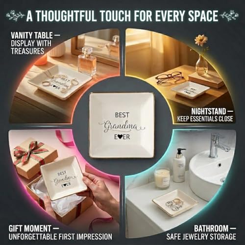 Simply Charmed Best Grandma Ever -Birthday Day Gift – Ceramic Jewelry Dish, Ring Holder, Trinket Tray – Elegant Gift for Grandparent's Day - Image 5