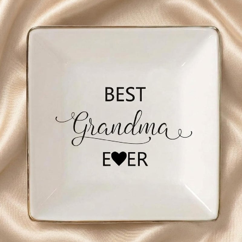 Simply Charmed Best Grandma Ever -Birthday Day Gift – Ceramic Jewelry Dish, Ring Holder, Trinket Tray – Elegant Gift for Grandparent's Day - Image 1