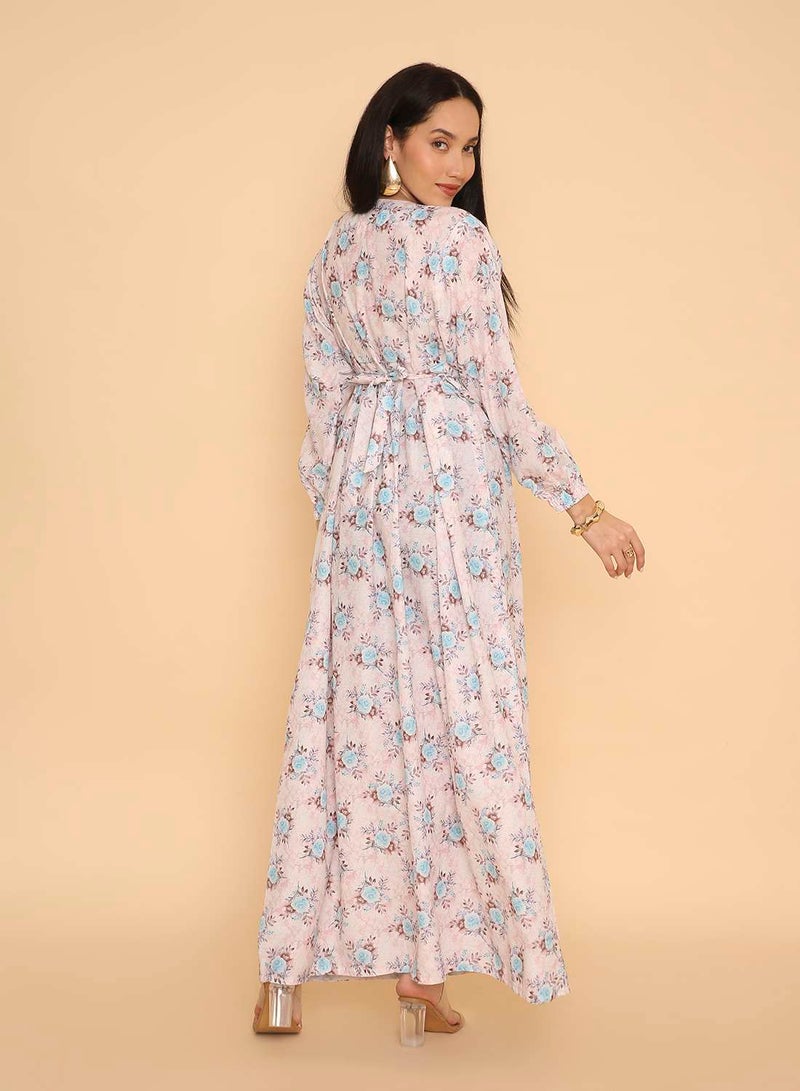HANA & SARA Womens arabic traditional flowery printed long pure viscose jalabiya dress with stone beaded design - Image 2