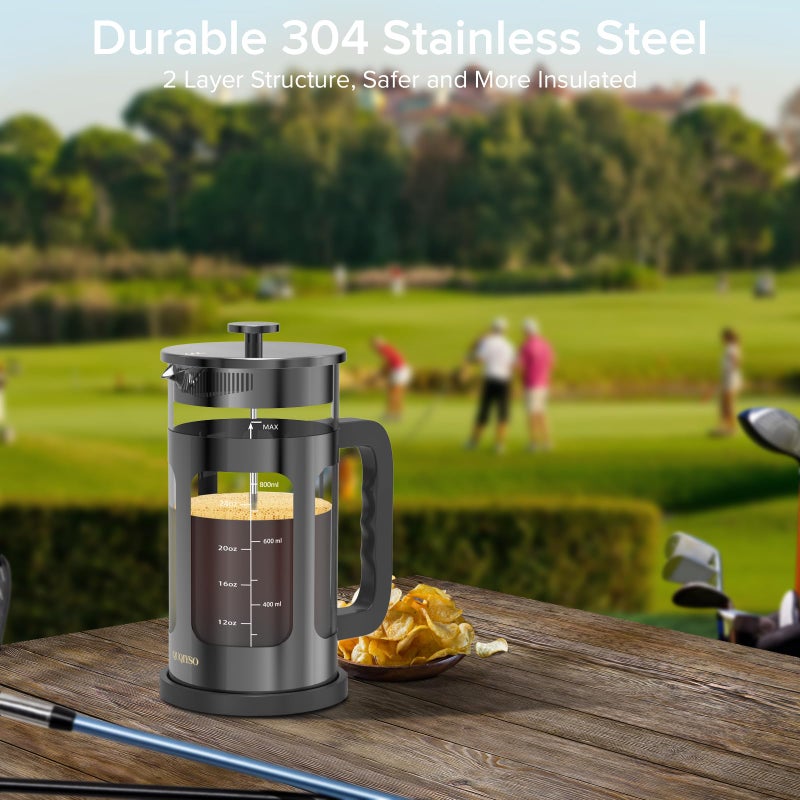 QUQIYSO French Press Coffee Maker 34oz 304 Stainless Steel French Press with 4 Filter, Heat Resistant Durable, Easy to Clean, Borosilicate Glass Coffee Press, 100% BPA Free Glass Teapot, Dark Pewter - Image 2