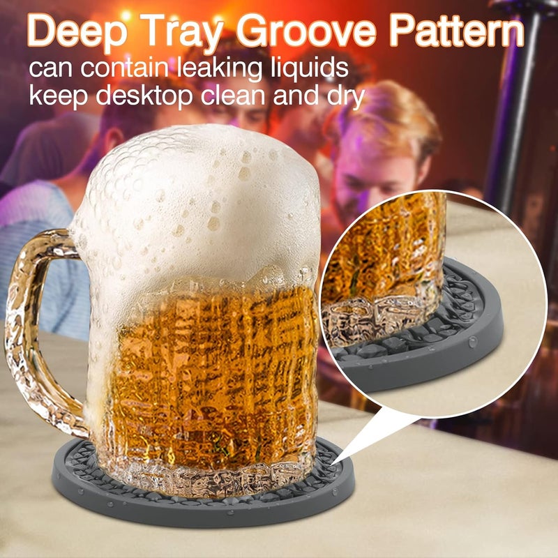 CAETOUNG 3 Pack Silicone Coasters for Drinks, Thickened Coaster with Deep Tray Grooved Design Cup Mat, Washable Heat Resistant Durable Non-Slip Coasters for Coffee Table Wooden Desk Kitchen Bar (Dark Grey) - Image 3
